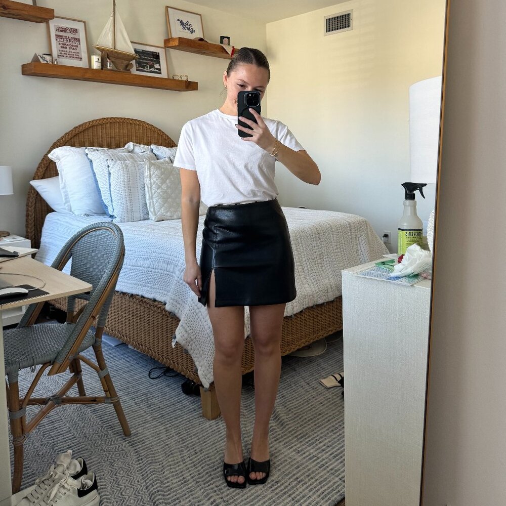 Aritzia Black Leather Mini Skirt with Front Slit